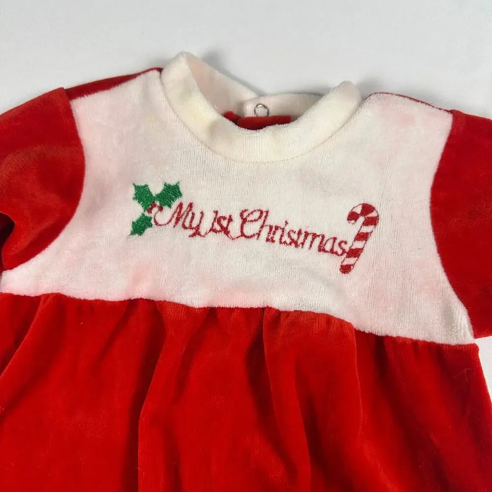 Vintage 1980s Mothercare My 1st Christmas Holiday Jumpsuit Sz L 6-12 mo (READ)